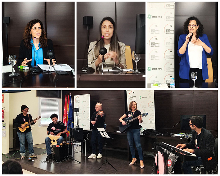 Collage con varias fotos: arriba, de izquierda a derecha, Anna Menén, Ana Martínez Ropero y Sonia Moreno. Abajo Musica Avanza en concierto. Varias fotos de la jornada.